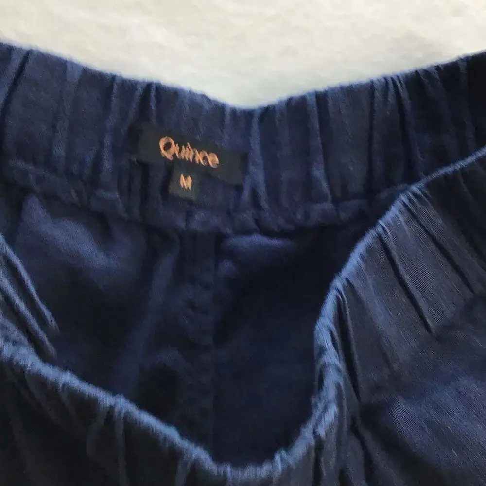 Quince European Linen Pull on Pants side pockets Sz Medium Navy Blue Chic